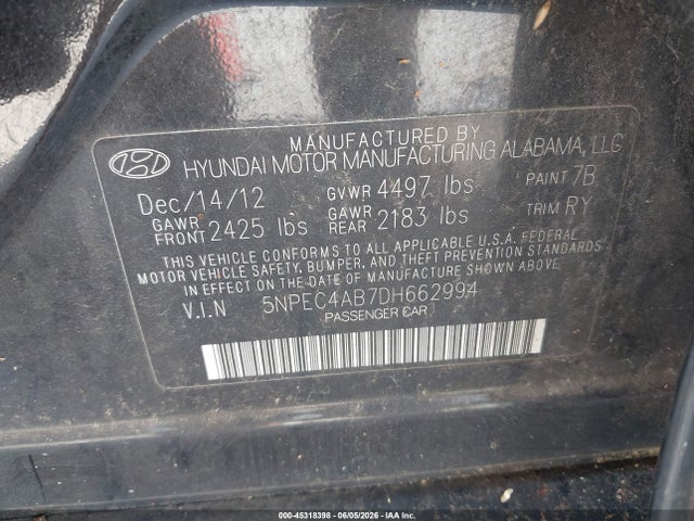 Продаж на аукціоні авто 2013 Hyundai Sonata Se 2.0t, vin: 5NPEC4AB7DH662994, номер лоту: 45318398