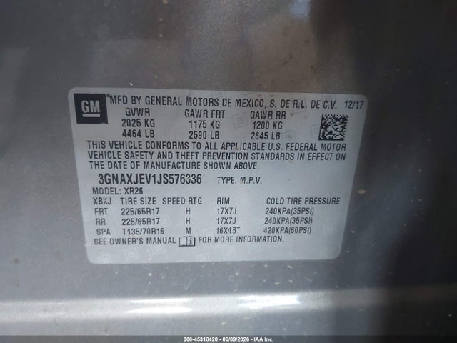 Chevrolet EQUINOX LT 2018 3GNAXJEV1JS576336 Image 9