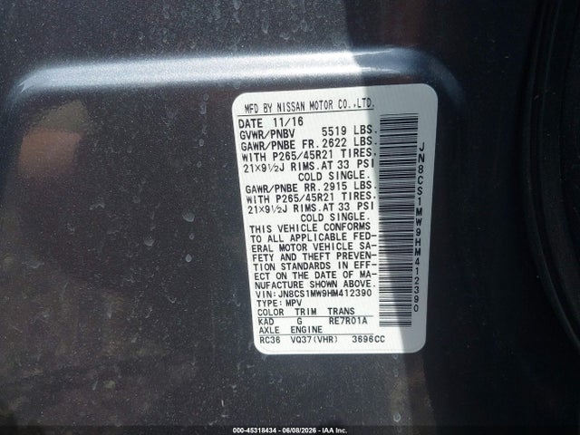 Auction sale of the 2017 Infiniti Qx70, vin: JN8CS1MW9HM412390, lot number: 45318434
