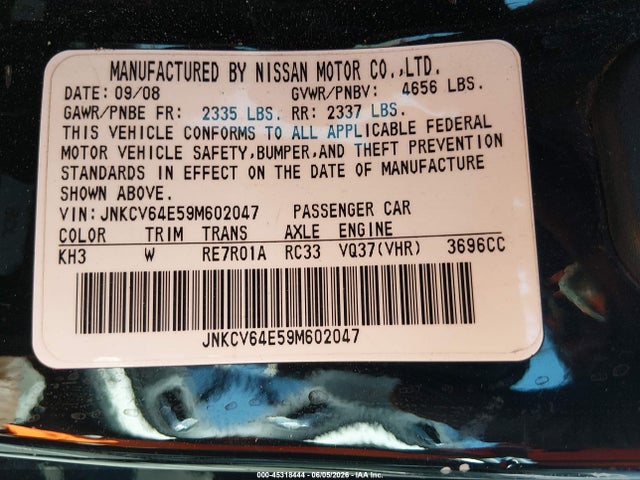 Продаж на аукціоні авто 2009 Infiniti G37 Journey, vin: JNKCV64E59M602047, номер лоту: 45318444