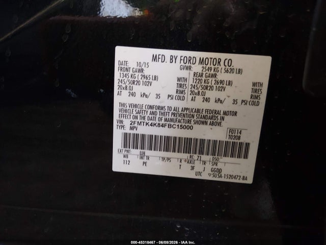 Продажа на аукционе авто 2015 Ford Edge Titanium, vin: 2FMTK4K84FBC15000, номер лота: 45318467