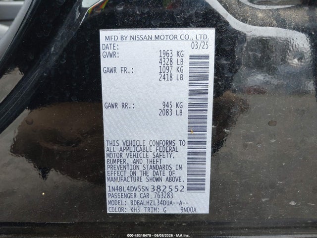 1N4BL4DV5SN382552 Nissan Altima Sv Fwd