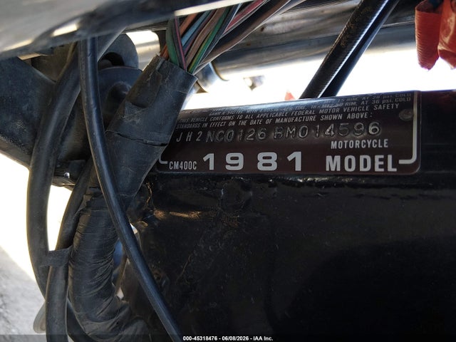 1981 Honda Cm400 C მანქანა იყიდება აუქციონზე, vin: JH2NC0126BM014596, აუქციონის ნომერი: 45318476