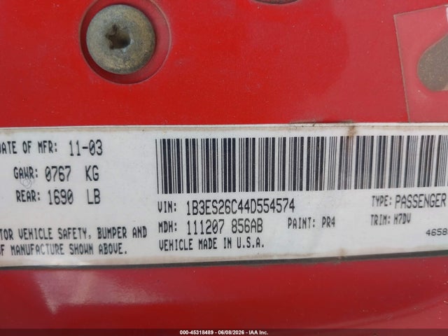 Продаж на аукціоні авто 2004 Dodge Neon Se, vin: 1B3ES26C44D554574, номер лоту: 45318489