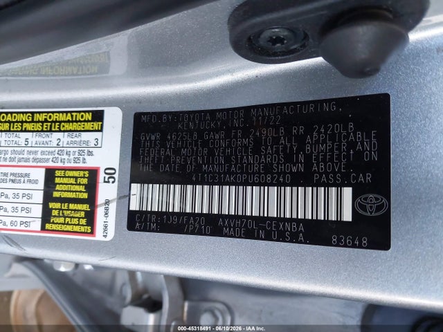 4T1C31AK0PU608240 Toyota Camry Le Hybrid
