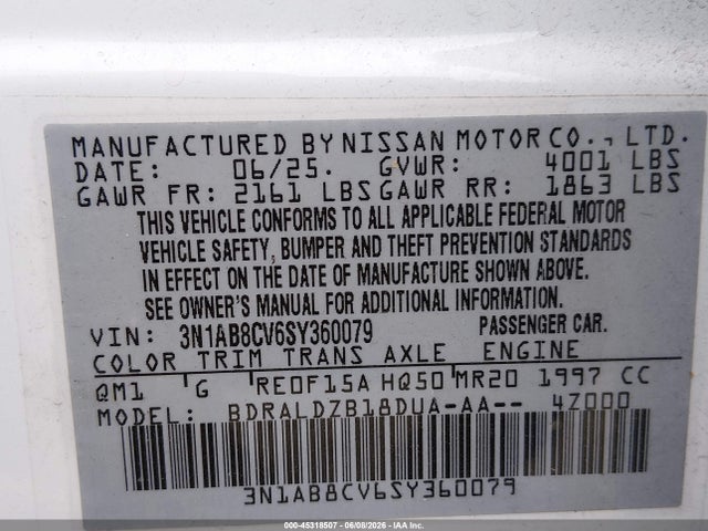 3N1AB8CV6SY360079 Nissan SENTRA SV
