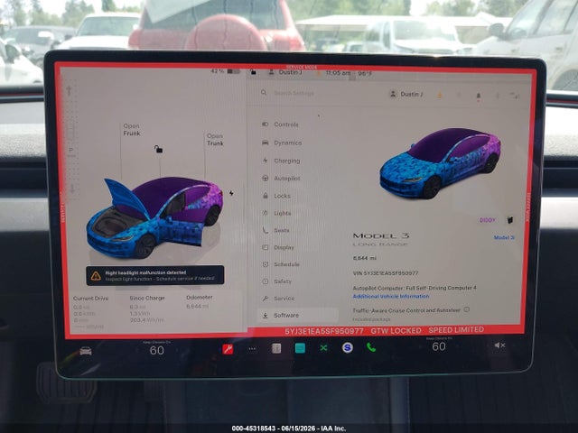 45318543 :رقم المزاد ، 5YJ3E1EA5SF950977 vin ، 2025 Tesla Model 3 Long Range Rear-wheel Drive/standard Rear-wheel Drive مزاد بيع