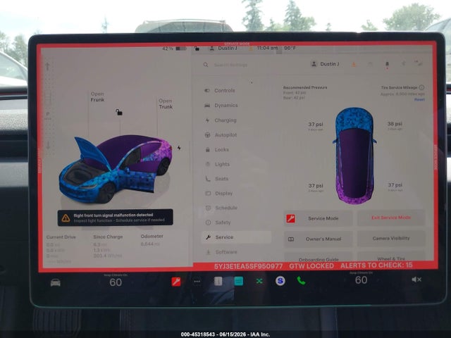 45318543 :رقم المزاد ، 5YJ3E1EA5SF950977 vin ، 2025 Tesla Model 3 Long Range Rear-wheel Drive/standard Rear-wheel Drive مزاد بيع