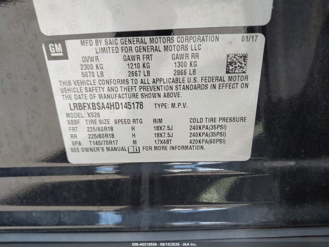 Aukcja sprzedaży 2017 Buick Envision Essence, vin: LRBFXBSA4HD145178, numer aukcji: 45318556