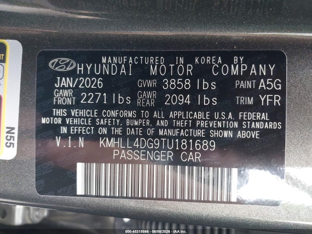 KMHLL4DG9TU181689 Hyundai ELANTRA SE