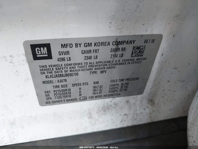 2018 Buick Encore Preferred მანქანა იყიდება აუქციონზე, vin: KL4CJASB8JB690708, აუქციონის ნომერი: 45318572