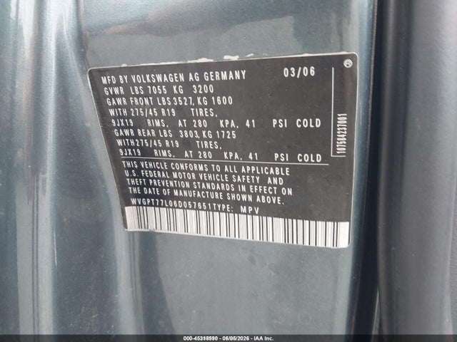 Aukcja sprzedaży 2006 Volkswagen Touareg V10 Tdi, vin: WVGPT77L06D057651, numer aukcji: 45318590