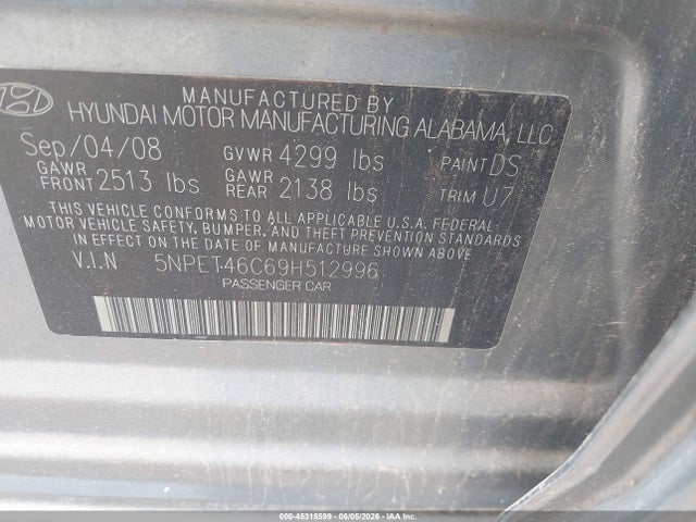 Aukcja sprzedaży 2009 Hyundai Sonata Gls, vin: 5NPET46C69H512996, numer aukcji: 45318599
