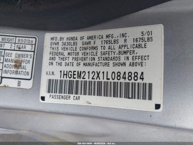 Продажа на аукционе авто 2001 Honda Civic Dx, vin: 1HGEM212X1L084884, номер лота: 45318609