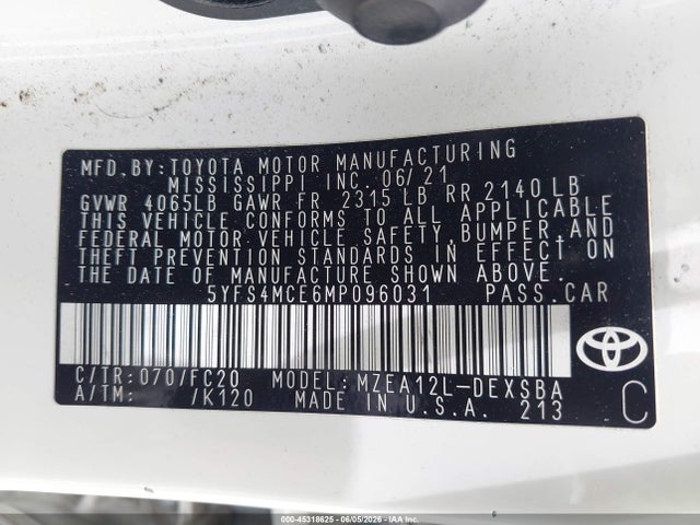 Toyota COROLLA SE 2021 5YFS4MCE6MP096031 Image 9