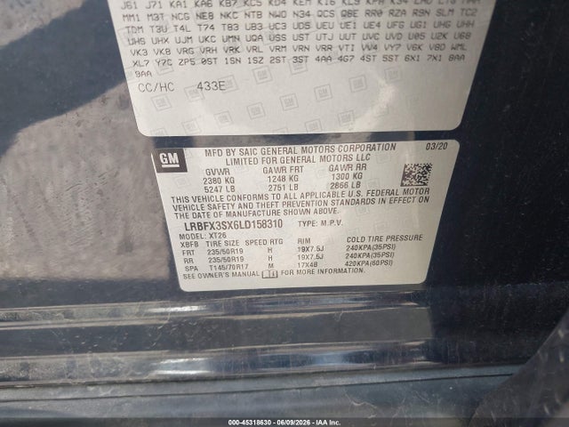 45318630 :رقم المزاد ، LRBFX3SX6LD158310 vin ، 2020 Buick Envision Awd Premium I مزاد بيع