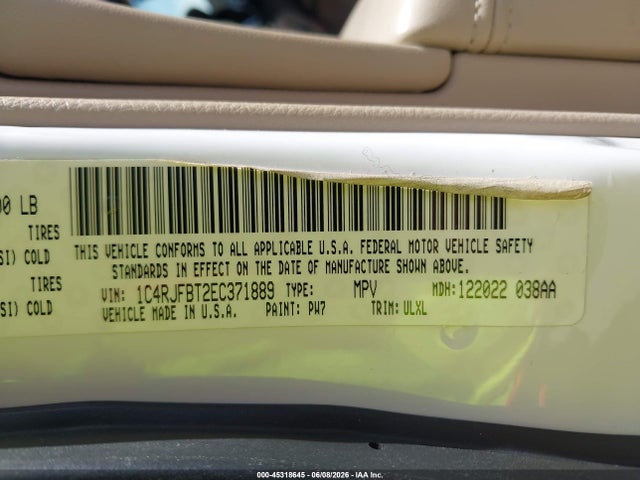 Aukcja sprzedaży 2014 Jeep Grand Cherokee Limited, vin: 1C4RJFBT2EC371889, numer aukcji: 45318645