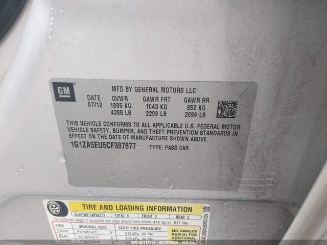 Продаж на аукціоні авто 2012 Chevrolet Malibu Ls, vin: 1G1ZA5EU5CF387877, номер лоту: 45318657