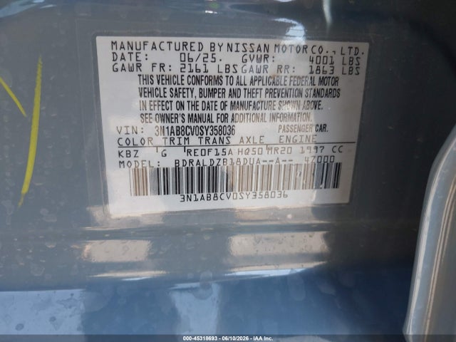 45318693 :رقم المزاد ، 3N1AB8CV0SY358036 vin ، 2025 Nissan Sentra Sv مزاد بيع