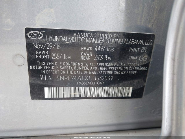 5NPE24AFXHH532039 Hyundai Sonata