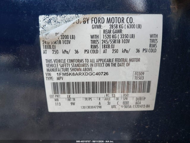 Aukcja sprzedaży 2013 Ford Utility Police Interceptor, vin: 1FM5K8ARXDGC40726, numer aukcji: 45318707