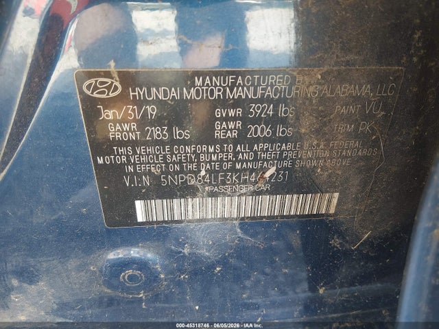 Aukcja sprzedaży 2019 Hyundai Elantra Sel, vin: 5NPD84LF3KH464231, numer aukcji: 45318746