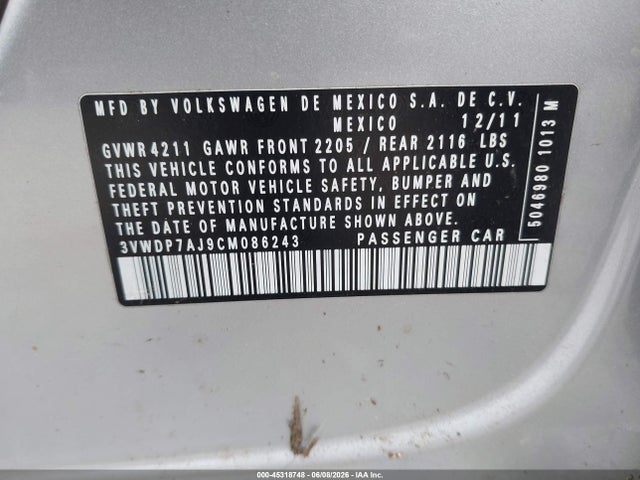 Aukcja sprzedaży 2012 Volkswagen Jetta 2.5l Se, vin: 3VWDP7AJ9CM086243, numer aukcji: 45318748