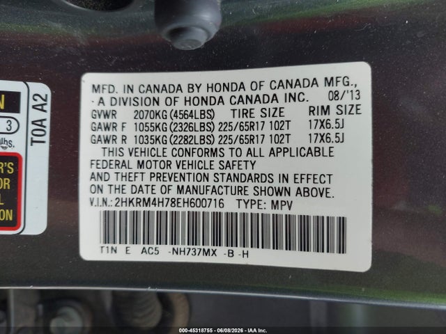 2HKRM4H78EH600716 Honda Cr-v Ex-l