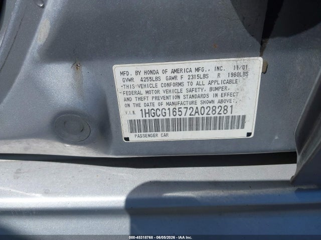 Auction sale of the 2002 Honda Accord 3.0 Ex, vin: 1HGCG16572A028281, lot number: 45318768