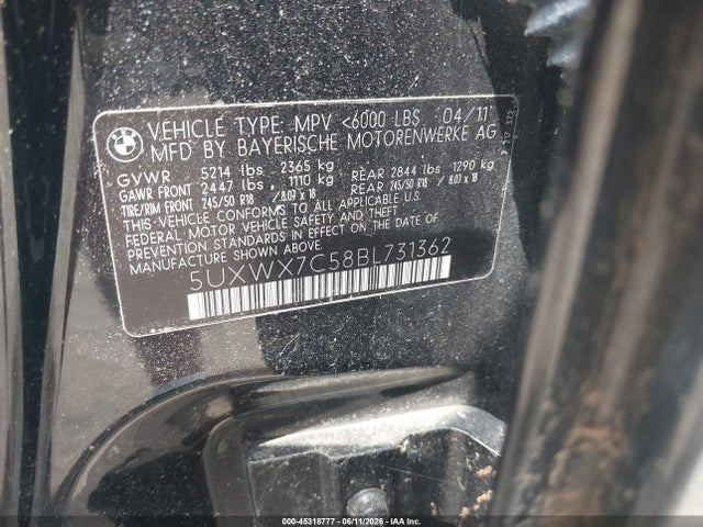 Продажа на аукционе авто 2011 Bmw X3 Xdrive35i, vin: 5UXWX7C58BL731362, номер лота: 45318777