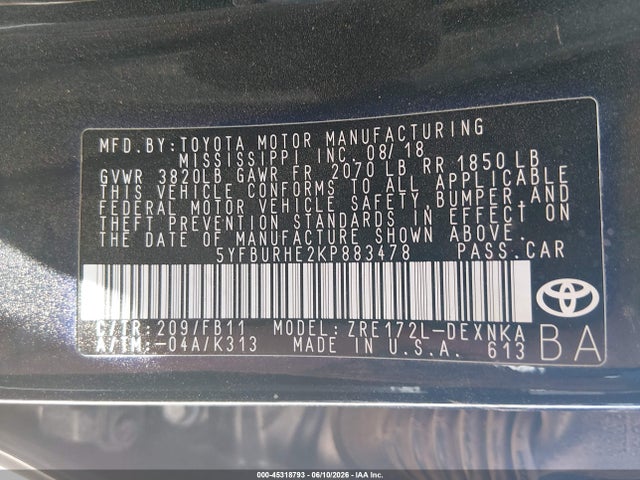Toyota COROLLA LE 2019 5YFBURHE2KP883478 Image 9