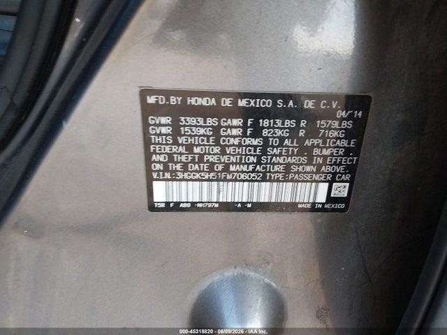 3HGGK5H51FM706052 Honda FIT LX