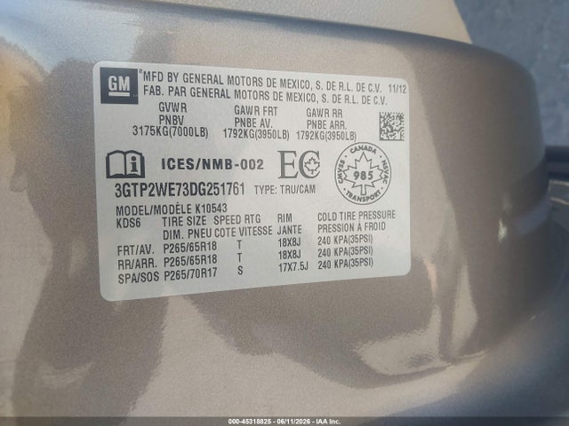 Aukcja sprzedaży 2013 Gmc Sierra 1500 Slt, vin: 3GTP2WE73DG251761, numer aukcji: 45318825