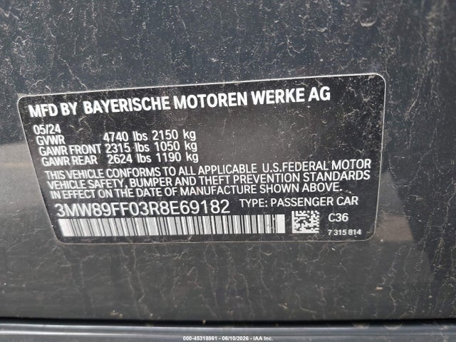 Aukcja sprzedaży 2024 Bmw 330i Xdrive, vin: 3MW89FF03R8E69182, numer aukcji: 45318861