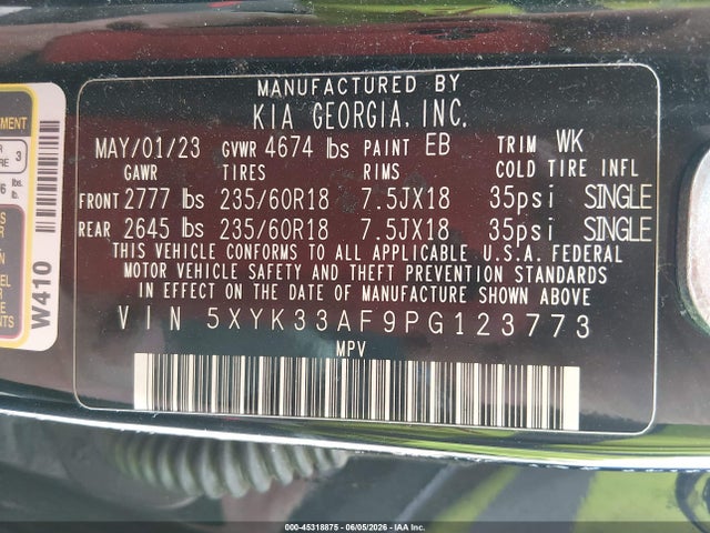 5XYK33AF9PG123773 KIA Sportage Ex
