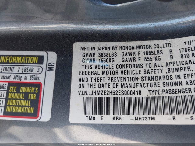 Honda Insight Lx 2014 JHMZE2H52ES000418 Image 9