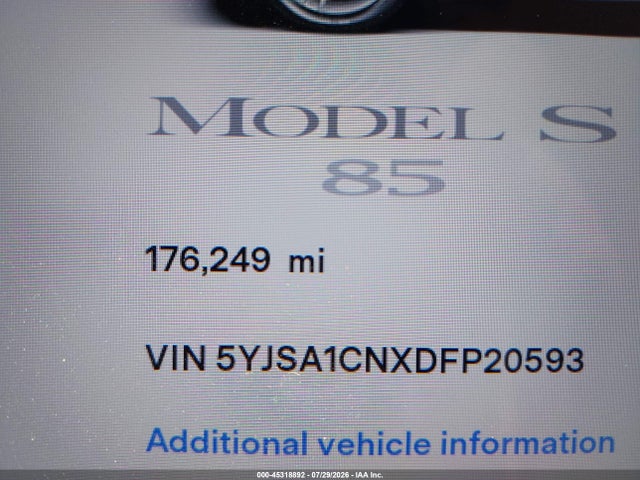Продажа на аукционе авто 2013 Tesla Model S, vin: 5YJSA1CNXDFP20593, номер лота: 45318892