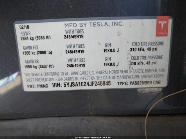 Tesla Model S 100d/75d/p100d 2018 5YJSA1E24JF245845 Image 9