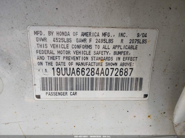 45318931 :رقم المزاد ، 19UUA66284A072687 vin ، 2004 Acura Tl مزاد بيع