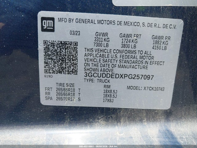 Продаж на аукціоні авто 2023 Chevrolet Silverado 1500 4wd  Standard Bed Lt, vin: 3GCUDDEDXPG257097, номер лоту: 45318981