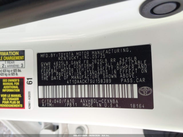 Aukcja sprzedaży 2025 Toyota Camry Le, vin: 4T1DAACK7SU158389, numer aukcji: 45318986