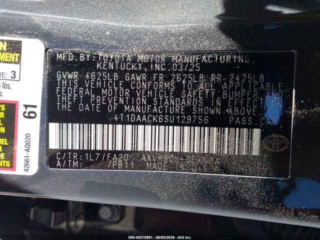 Aukcja sprzedaży 2025 Toyota Camry Le, vin: 4T1DAACK6SU129756, numer aukcji: 45318991