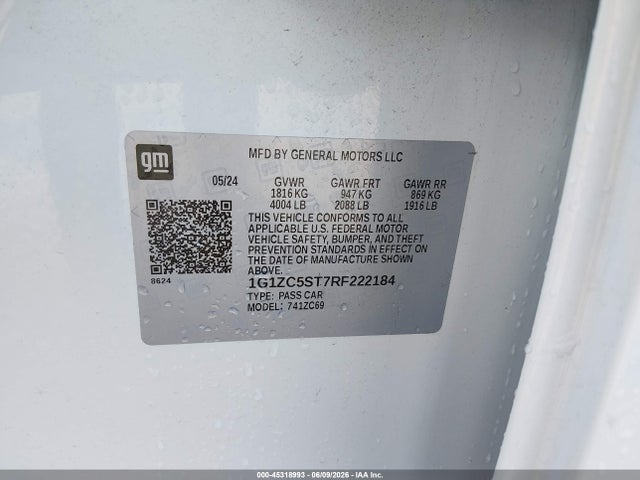Продаж на аукціоні авто 2024 Chevrolet Malibu Fwd 1fl, vin: 1G1ZC5ST7RF222184, номер лоту: 45318993