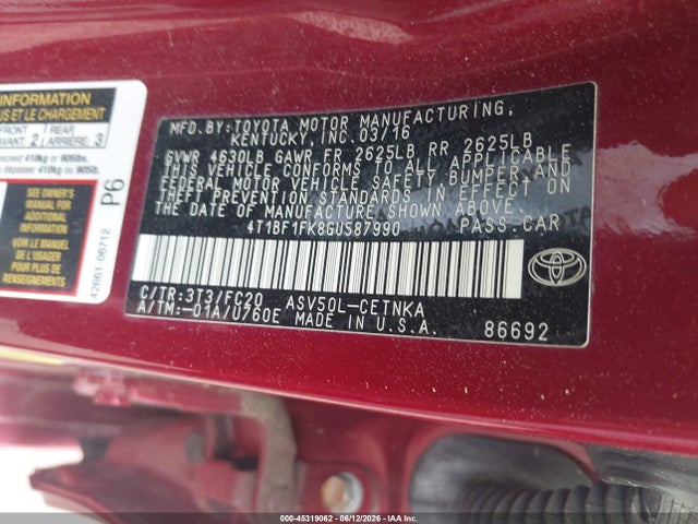 Toyota CAMRY LE 2016 4T1BF1FK8GU587990 Image 9