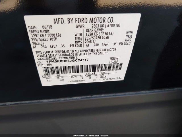 1FM5K8D88JGC24717 Ford EXPLORER XLT