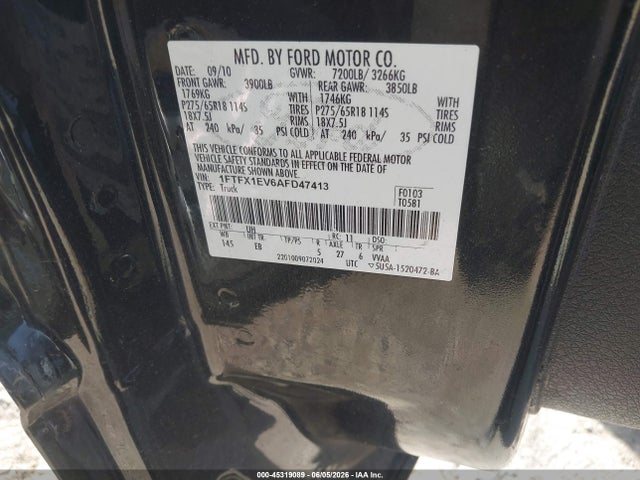 Aukcja sprzedaży 2010 Ford F-150 Fx4/lariat/xl/xlt, vin: 1FTFX1EV6AFD47413, numer aukcji: 45319089