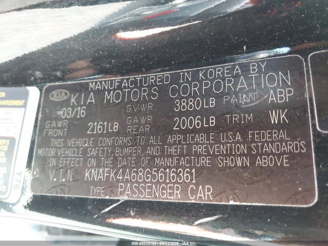 2016 Kia Forte Lx მანქანა იყიდება აუქციონზე, vin: KNAFK4A68G5616361, აუქციონის ნომერი: 45319104