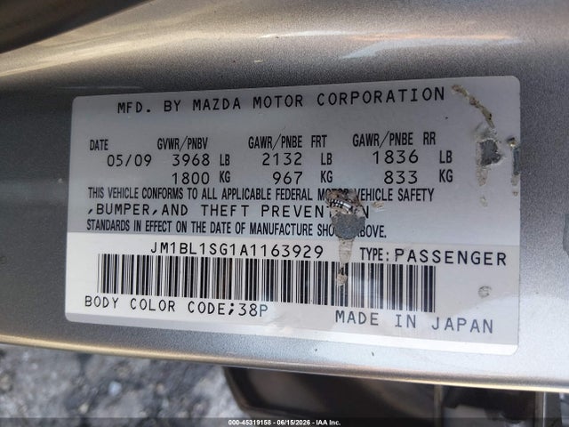 Aukcja sprzedaży 2010 Mazda Mazda3 I Touring, vin: JM1BL1SG1A1163929, numer aukcji: 45319158
