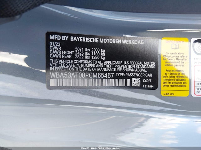 Продаж на аукціоні авто 2023 Bmw M440i, vin: WBA53AT08PCM65467, номер лоту: 45319166