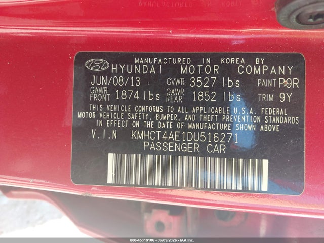 Aukcja sprzedaży 2013 Hyundai Accent Gls, vin: KMHCT4AE1DU516271, numer aukcji: 45319186